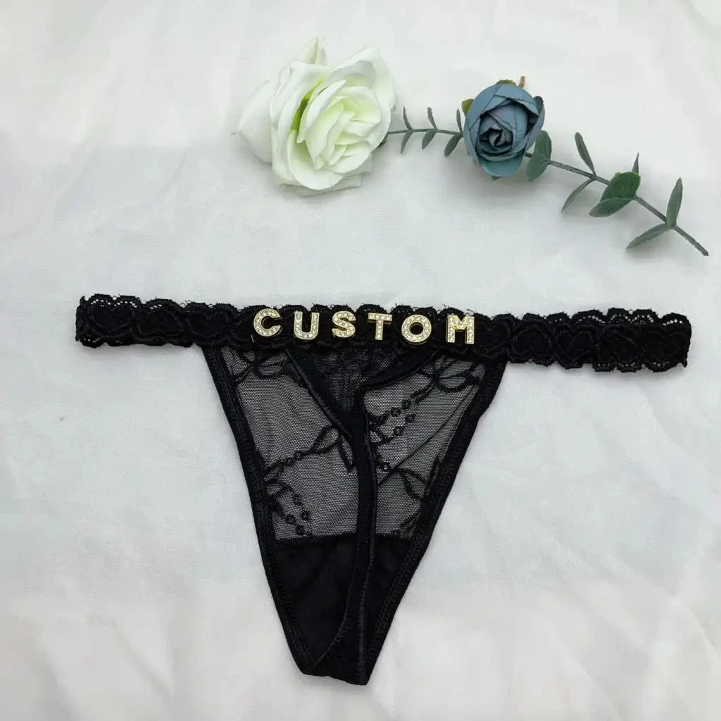 Custom Thong Panties with Name DIY Rhinestone Letter Thongs Sexy Customized Underwear G-String Personalized Bikini Jewelry Gift