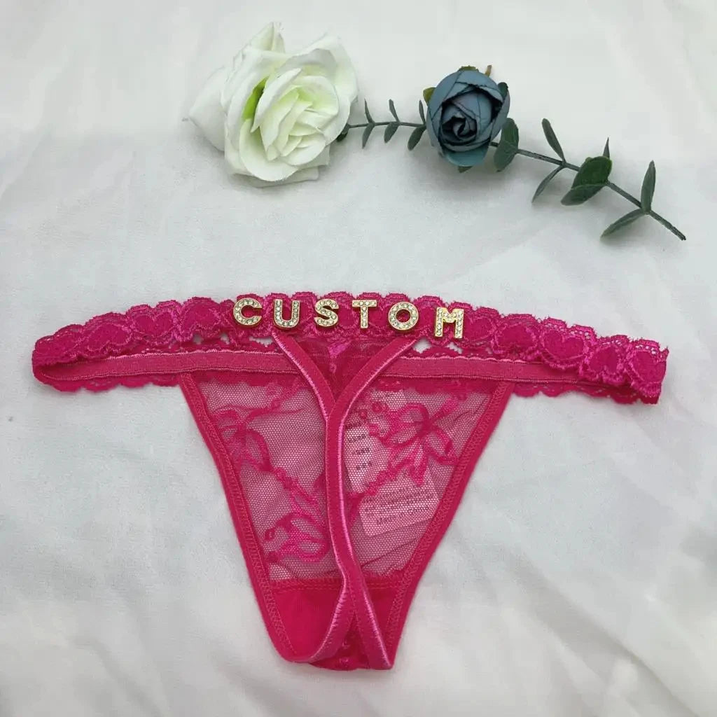 Custom Thong Panties with Name DIY Rhinestone Letter Thongs Sexy Customized Underwear G-String Personalized Bikini Jewelry Gift