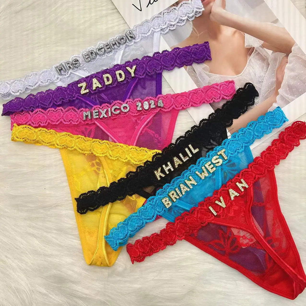 Custom Thong Panties with Name DIY Rhinestone Letter Thongs Sexy Customized Underwear G-String Personalized Bikini Jewelry Gift