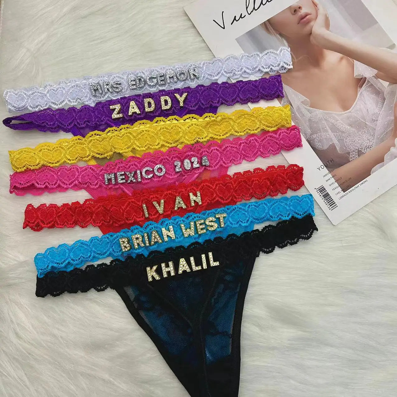 Custom Thong Panties with Name DIY Rhinestone Letter Thongs Sexy Customized Underwear G-String Personalized Bikini Jewelry Gift