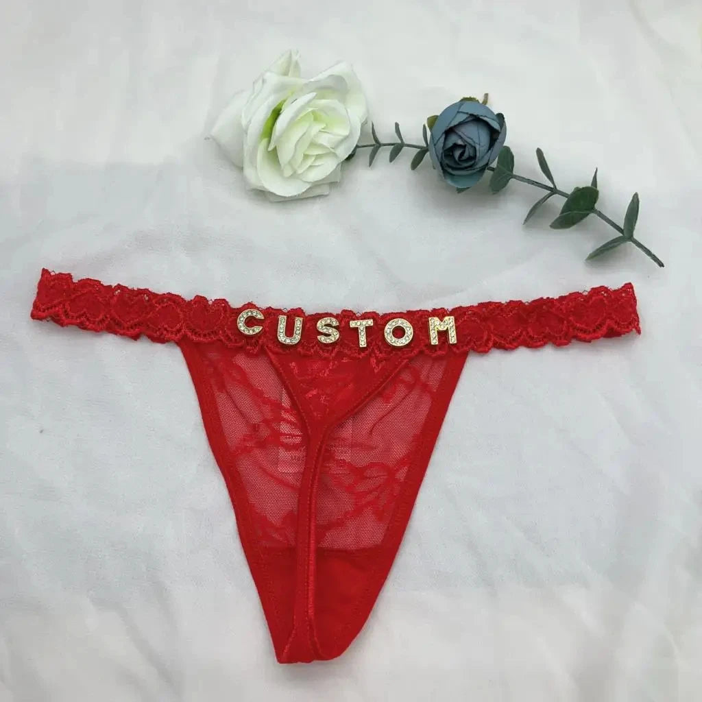 Custom Thong Panties with Name DIY Rhinestone Letter Thongs Sexy Customized Underwear G-String Personalized Bikini Jewelry Gift