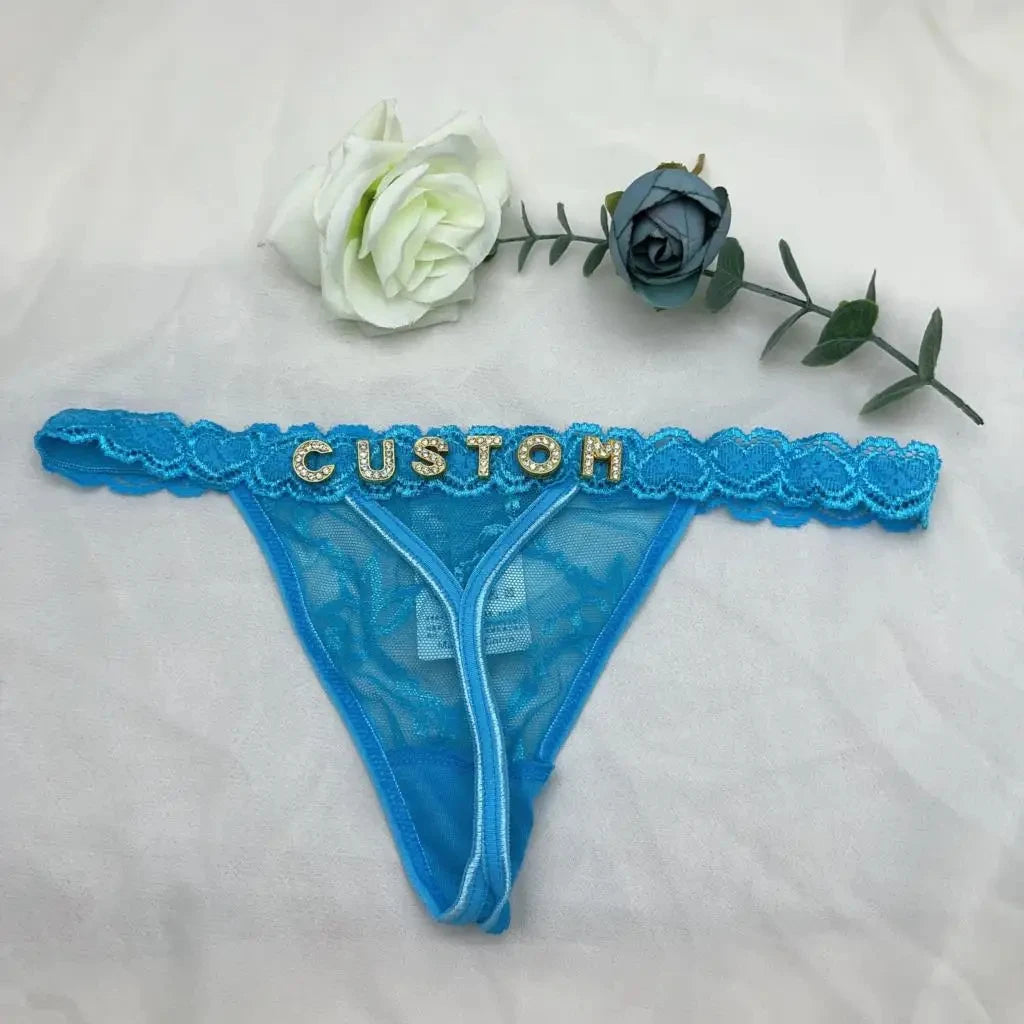 Custom Thong Panties with Name DIY Rhinestone Letter Thongs Sexy Customized Underwear G-String Personalized Bikini Jewelry Gift