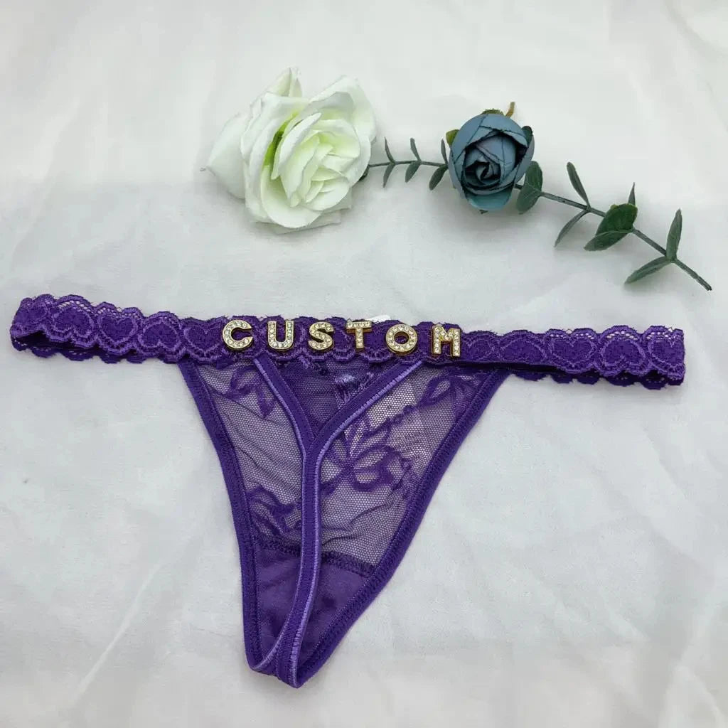 Custom Thong Panties with Name DIY Rhinestone Letter Thongs Sexy Customized Underwear G-String Personalized Bikini Jewelry Gift