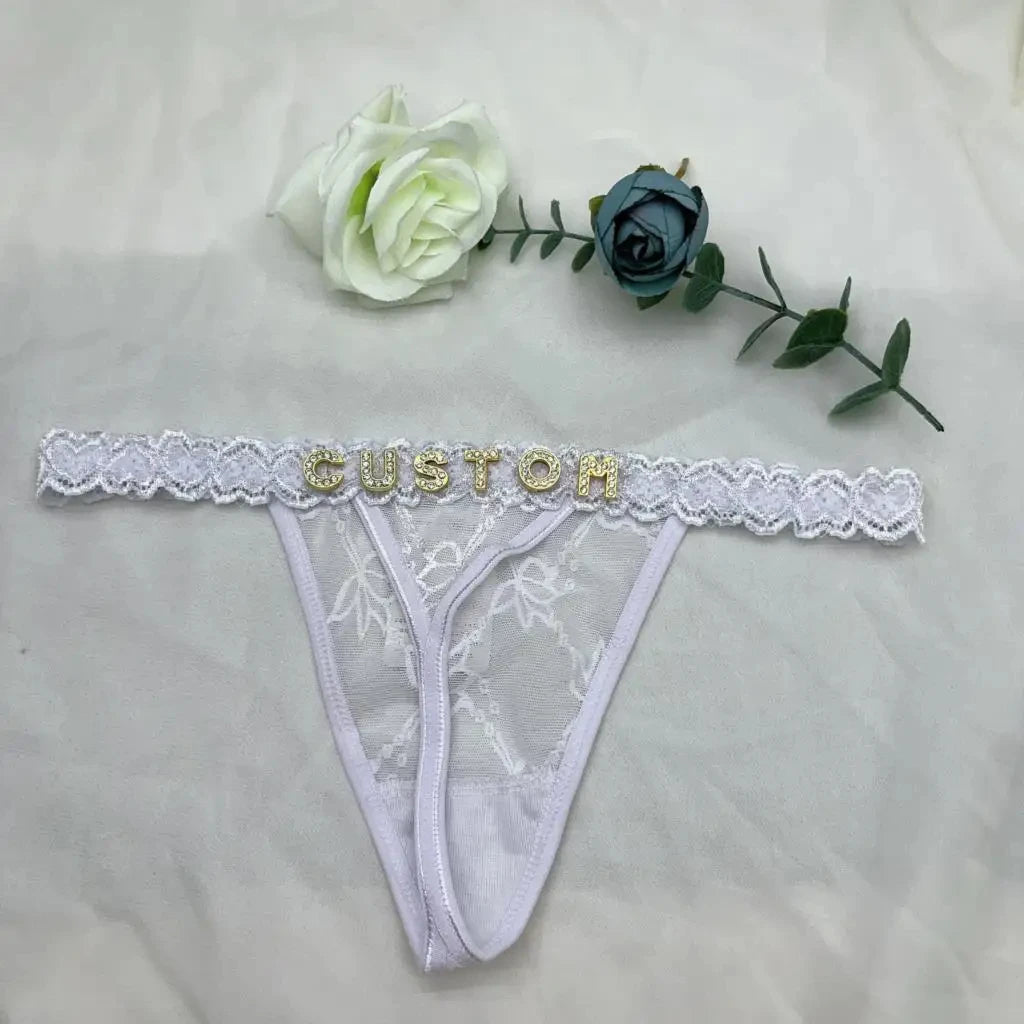 Custom Thong Panties with Name DIY Rhinestone Letter Thongs Sexy Customized Underwear G-String Personalized Bikini Jewelry Gift