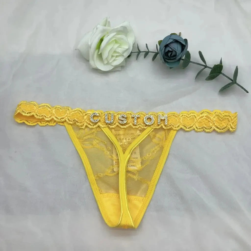 Custom Thong Panties with Name DIY Rhinestone Letter Thongs Sexy Customized Underwear G-String Personalized Bikini Jewelry Gift